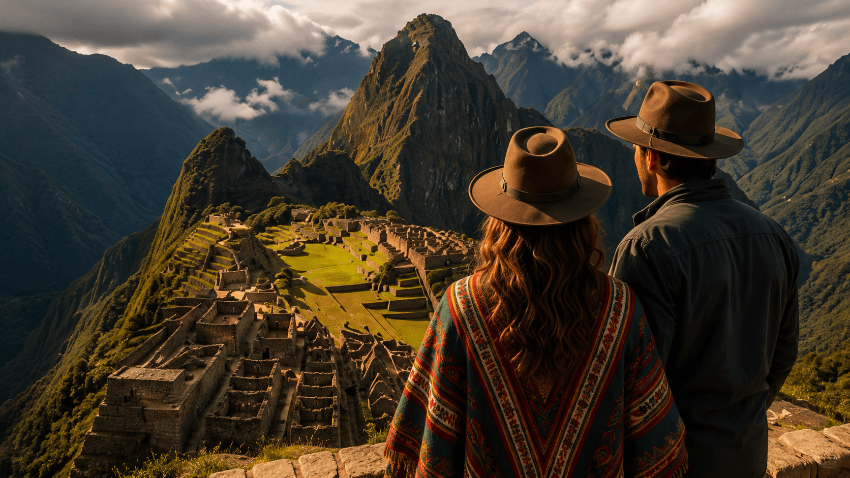 Pareja contemplando Machu Picchu
